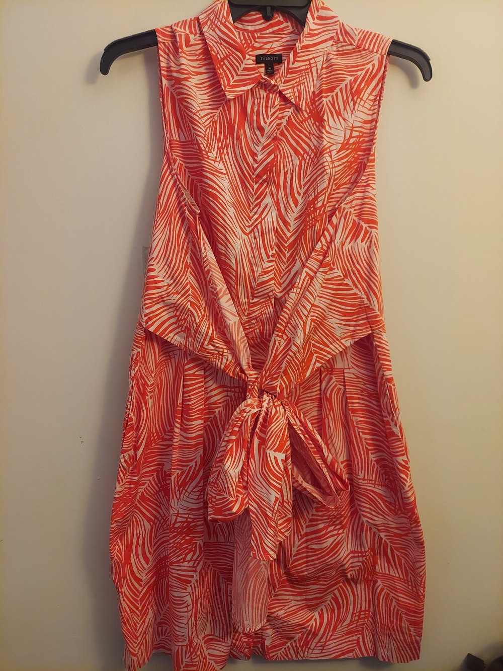 Talbots Coral & White Tie-Front Sleeveless Midi Dress